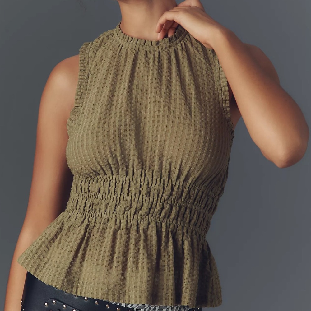 Maeve Olive Green Textured Sleeveless Top